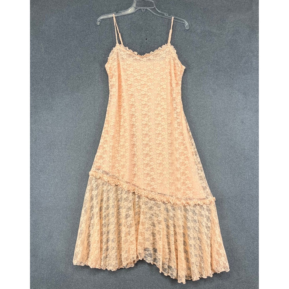 Old Navy Lace Midi Dress Womens L Peach Asymmetrical Ruffle Romantic Coquette
